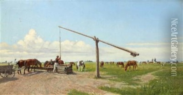 Pferdegespann Auf Der Puszta Oil Painting - Hermann Reisz