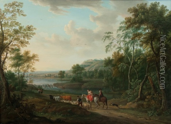 Southern Landscape With Travelling Herdsmen Oil Painting - Jan Frans Beschey