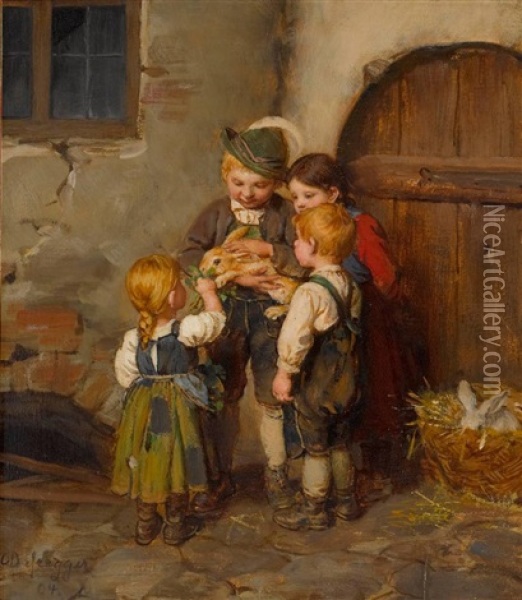 Das Haserl Oil Painting - Franz Von Defregger