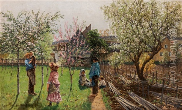 Springtime In The Garden, Near Vienna Oil Painting - Theodor von Hoermann