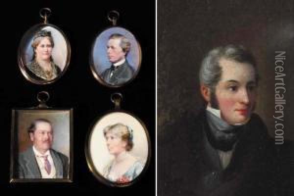 Mr And Mrs William Butler Langmore And Mr And Mrs Edward Ellis (set Of Four Miniatures) Oil Painting - Carlotta Nowlan