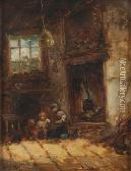 Children By The Fire Oil Painting - Joseph Thors
