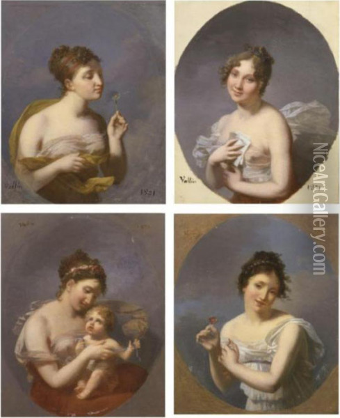 Portraits Of Women: A Set Of Four Paintings Oil Painting - Jacques Antoine Vallin