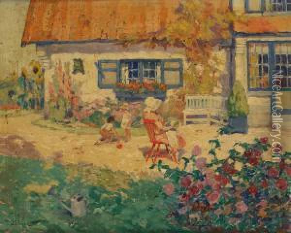 Cottage Fleuri Oil Painting - Romeo Dumoulin