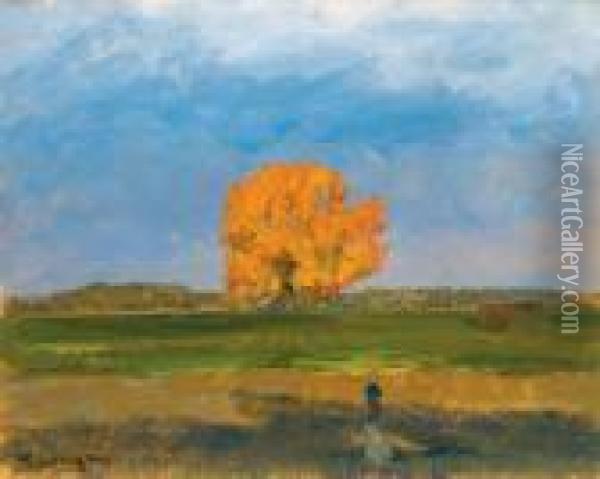 The Great Tree In Martely, (autumn) Oil Painting - Janos Tornyai
