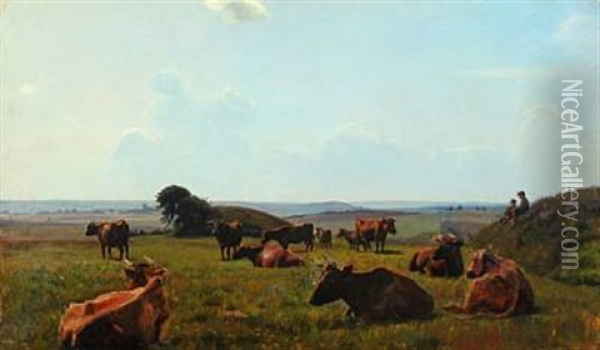 Cows In The Field Oil Painting - Otto Petersen Balle