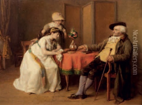 Couple Attable Oil Painting - Jean Baptiste Madou