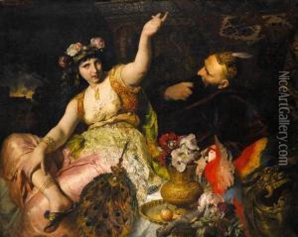 Sheherazade And Sultan Schariar Oil Painting - Ferdinand Keller
