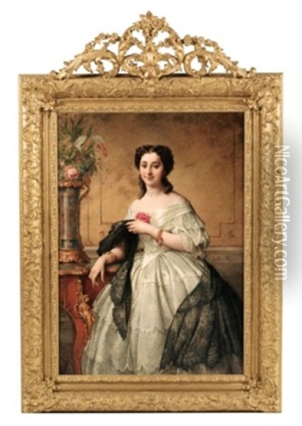 Portrait De Jeune Femme Au Chale De Dentelle Oil Painting - Adelaide Salles-Wagner