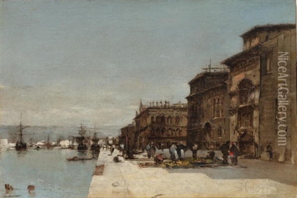 Vue De Venise (?) Oil Painting - Joseph (Francois Xavier) Meissonnier