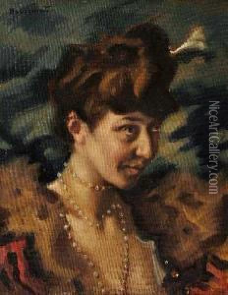 Portrait Einer Dame Mit Perlenkette Oil Painting - Hugo, Freiherr Von Habermann