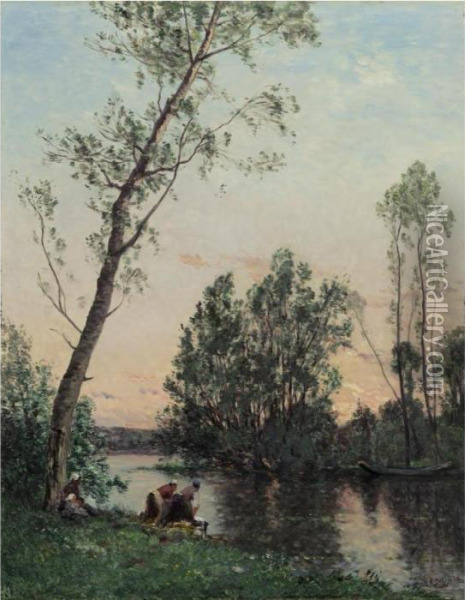 Sunset On The Banks Of The L'oise Oil Painting - Hippolyte Camille Delpy