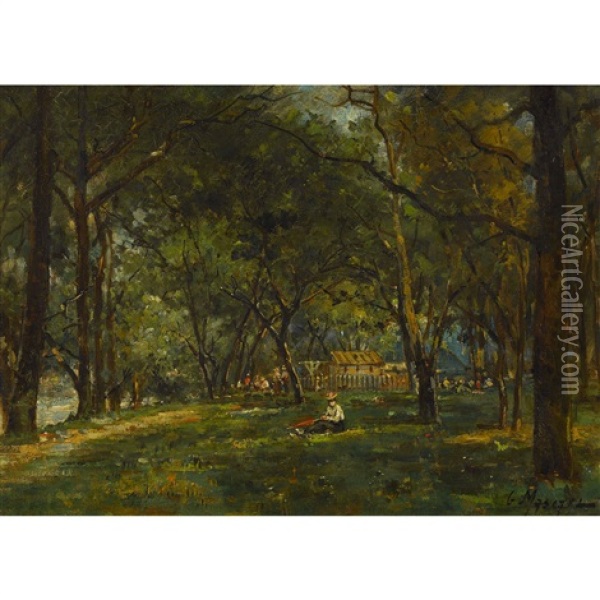 Parkanlage Am Flussufer Oil Painting - Gustave Mascart
