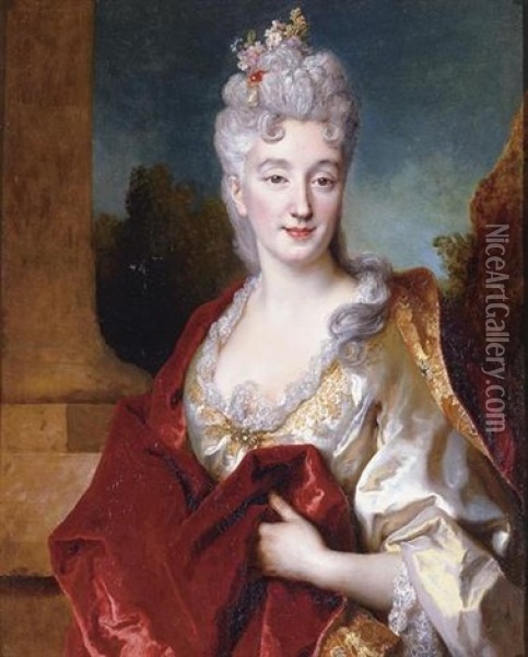Portrait Of A Lady (comtesse De Courcelles?) Oil Painting - Nicolas de Largilliere