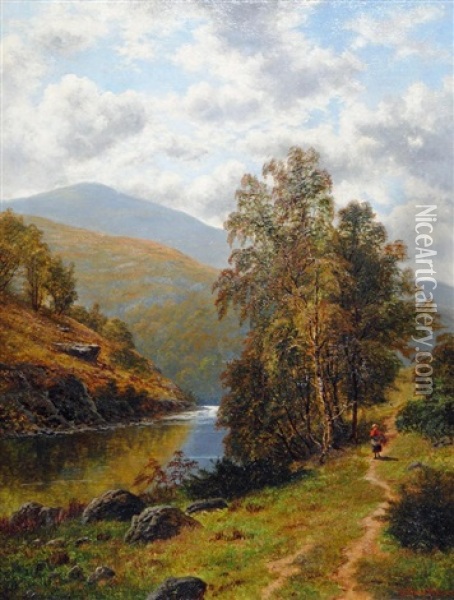 Figure On A River Path Oil Painting - William Mellor