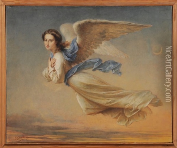 Ange Dans Les Airs, Les Mains Croisees Sur La Poitrine Oil Painting - Felix-Francois-Barthelemy Genaille