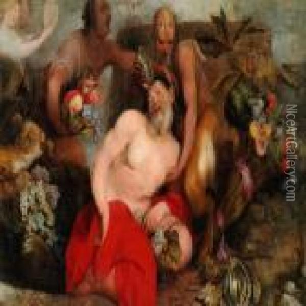 The Drunken Bacchus Surrounded Oil Painting - Peter Paul Rubens