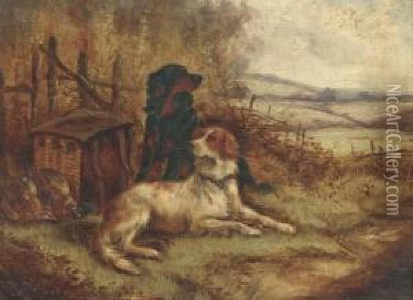 Setters With The Day's Bag; And Setters On A Grouse Moor Oil Painting - Robert Cleminson