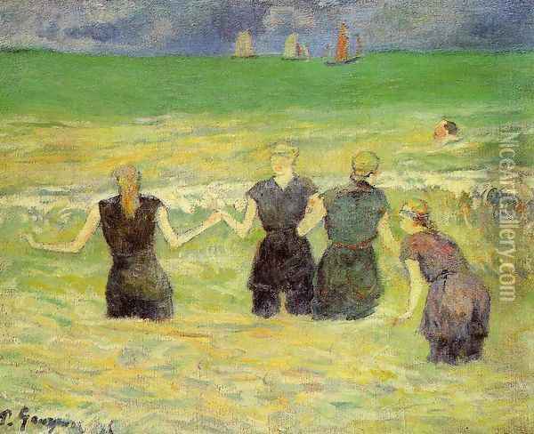 Women Bathing Dieppe Oil Painting - Paul Gauguin