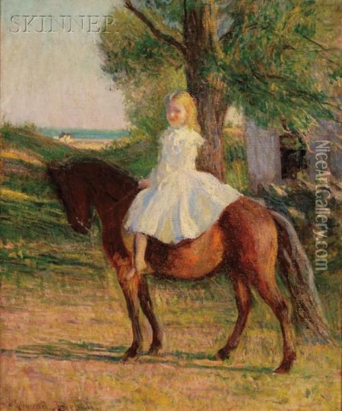 Girl Onan Pony Oil Painting - Edmund Charles Tarbell