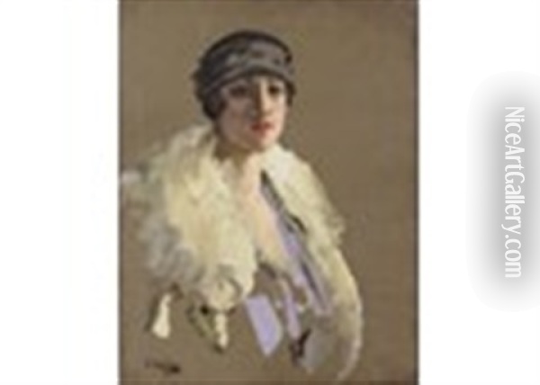 Portrait Of Lady Morvyth Ward (1896-1959),  Daughter Of The 2nd Earl Of Dudley Oil Painting - John Lavery