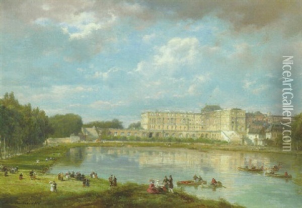 Versailles From The Piece D'eau Des Suisse Oil Painting - Pierre Justin Ouvrie