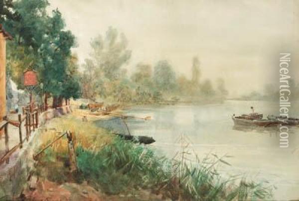 An Inn Beside A Quiet Stretch Of The River Oil Painting - Charles MacIvor or MacIver Grierson