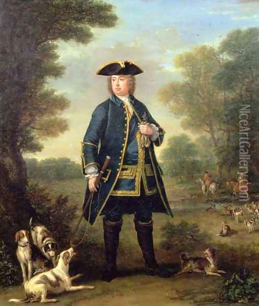 Portrait of Sir Robert Walpole (1676-1745) as Master of the Kings Staghounds in Windsor Forest Oil Painting - John Wootton