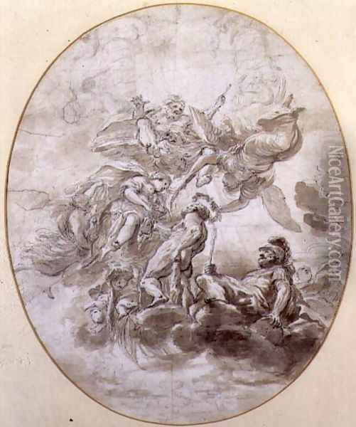 The Apotheosis of Hercules, design for a ceilng fresco for the Palazzo Pepoli in Bologna Oil Painting - Domenico Maria Canuti