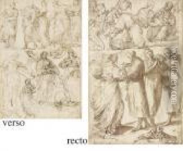 A Sheet Of Studies Of Standing, 
Seated And Reclining Figures And The Madonna And Child Seated ( Oil Painting - Giulio Cesare Procaccini