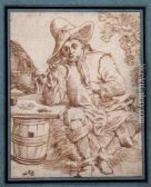 Study Of A Figure Smoking A Clay Pipe Oil Painting - Cornelis (Pietersz.) Bega