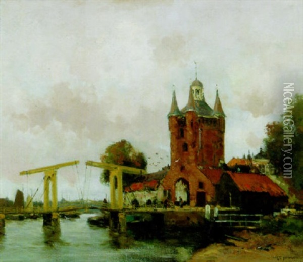 A View In Zierikzee, With The Zuydt-havenpoort Oil Painting - Willem George Frederik Jansen