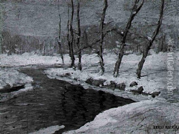 The Stream In Winter Oil Painting - Ernest Albert