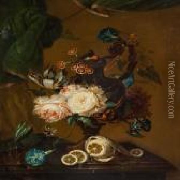 Nature Morte With Flowers And Lemons Oil Painting - Johann Martin Metz