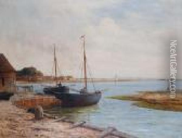 Moored Fishing Boats Oil Painting - Gustave de Breanski