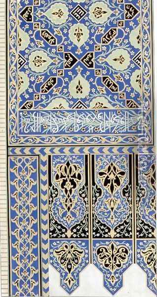 Ornament from a porch in Tabriz, Iran, from Descriptions of Armenia, Persia and Mesopotamia, engraved by H. Roux, pub. 1842 Oil Painting - Texier, Charles Felix Marie