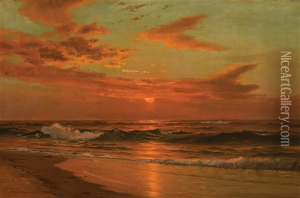 Luminous Coastal Sunset Oil Painting - J. Warren Sheppard