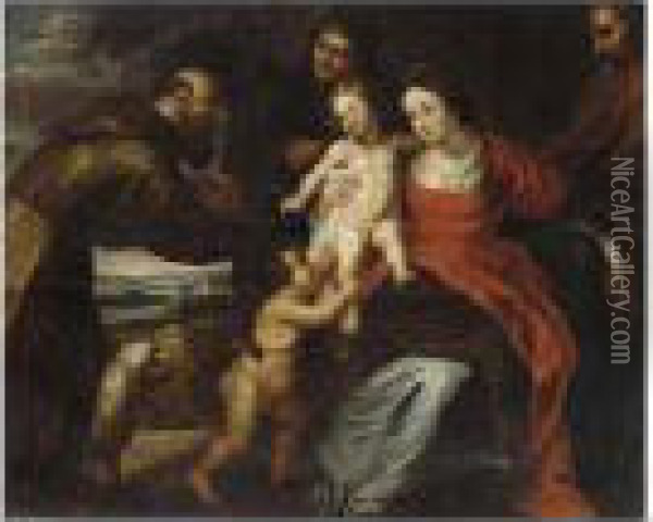The Holy Family Together With St. Francis, St. Anne And St. John Oil Painting - Peter Paul Rubens