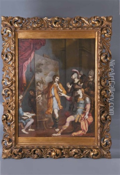 Alessandro Magno Nello Studio Di Apelle Oil Painting - Paolo de Matteis