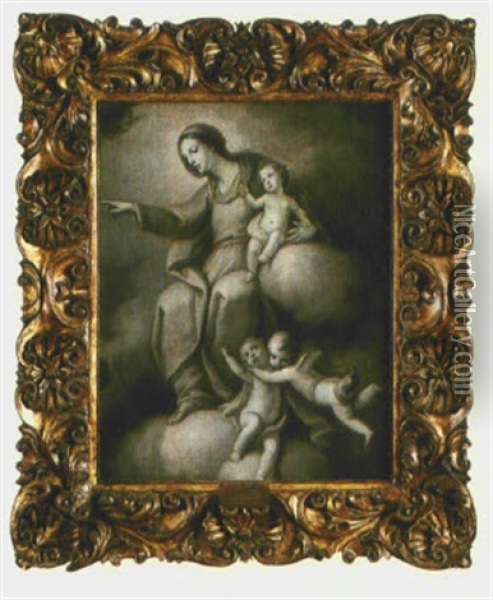 Virgen Entre Nubes Con El Nino Jesus Oil Painting - Jose Vergara