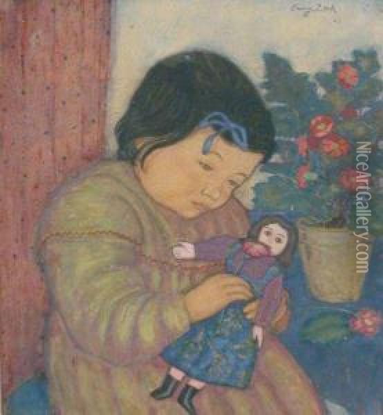 Child With Doll Oil Painting - Eugene Zak