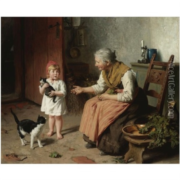 Besuch Bei Oma Oil Painting - Felix Schlesinger
