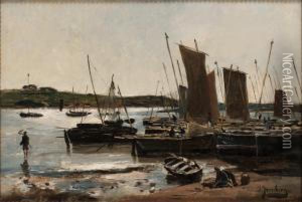 Fiskelage I Sommarssol Oil Painting - August Jernberg