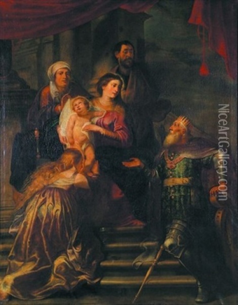 La Sainte Famille Oil Painting - Gaspar van den Hoecke