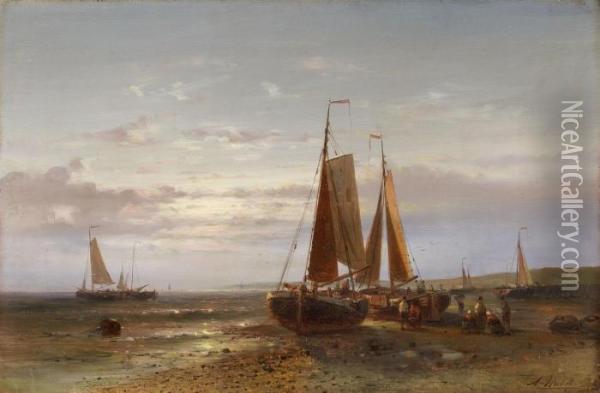 Kustenlandschaft Mit Segelschiffen Oil Painting - Abraham Hulk Jun.
