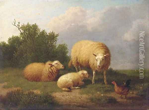 Sheep in a meadow Oil Painting - Eugene Verboeckhoven