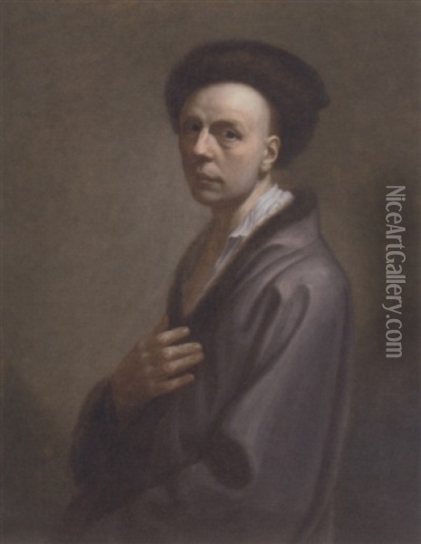Portrait Of A Gentleman In A Fur Trimmed Cloak And Hat Oil Painting - Christian Seybold