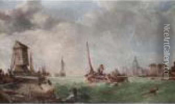 Fishing Boats By A Pier Oil Painting - Alfred Montague