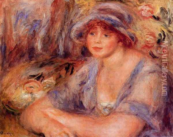 Andree In Blue Aka Andree Heurschling Oil Painting - Pierre Auguste Renoir