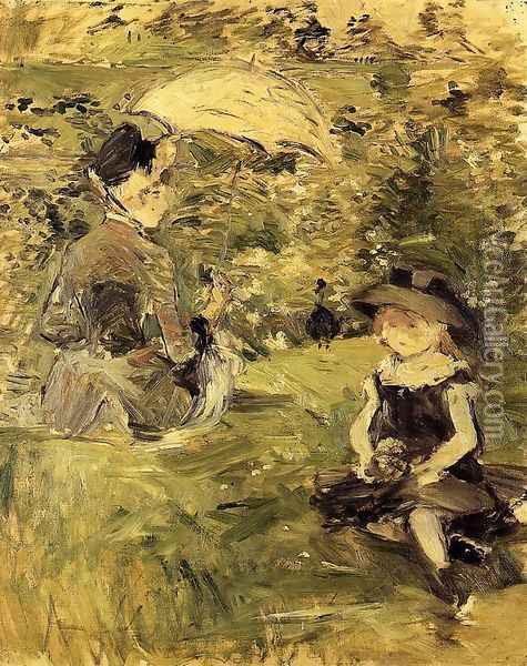 Young Woman And Child On An Isle Oil Painting - Berthe Morisot